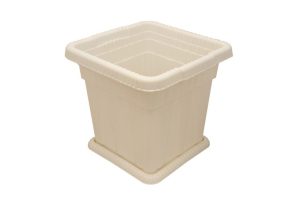 گلدان پلاستیکی مربعی سفید و آجری