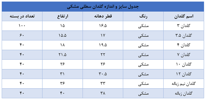 ابعاد گلدان مشکی گلخانه